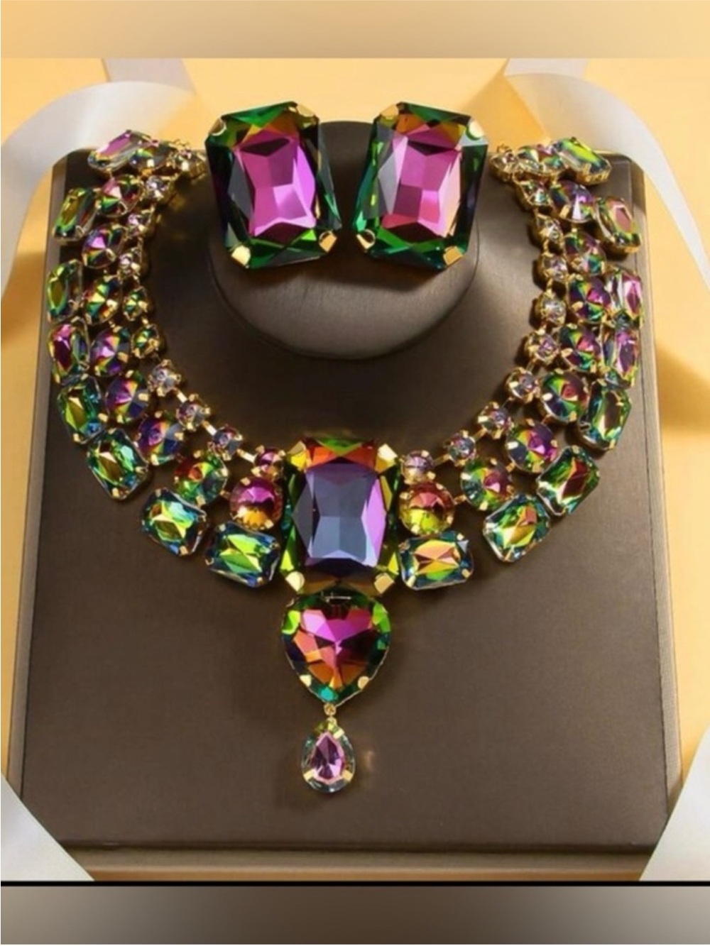 ✨Multi-Color Crystal Statement Necklace & Earrings Set